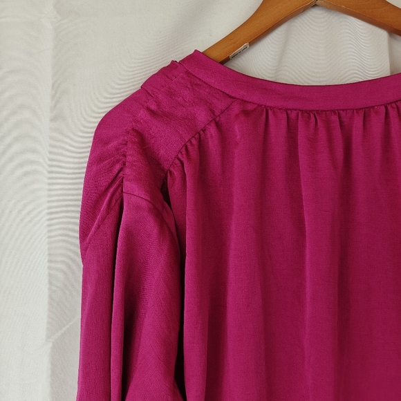 Maje Plunge Neckline Satin Long Sleeve Blouse In Magenta Size Small - Picture 11 of 12